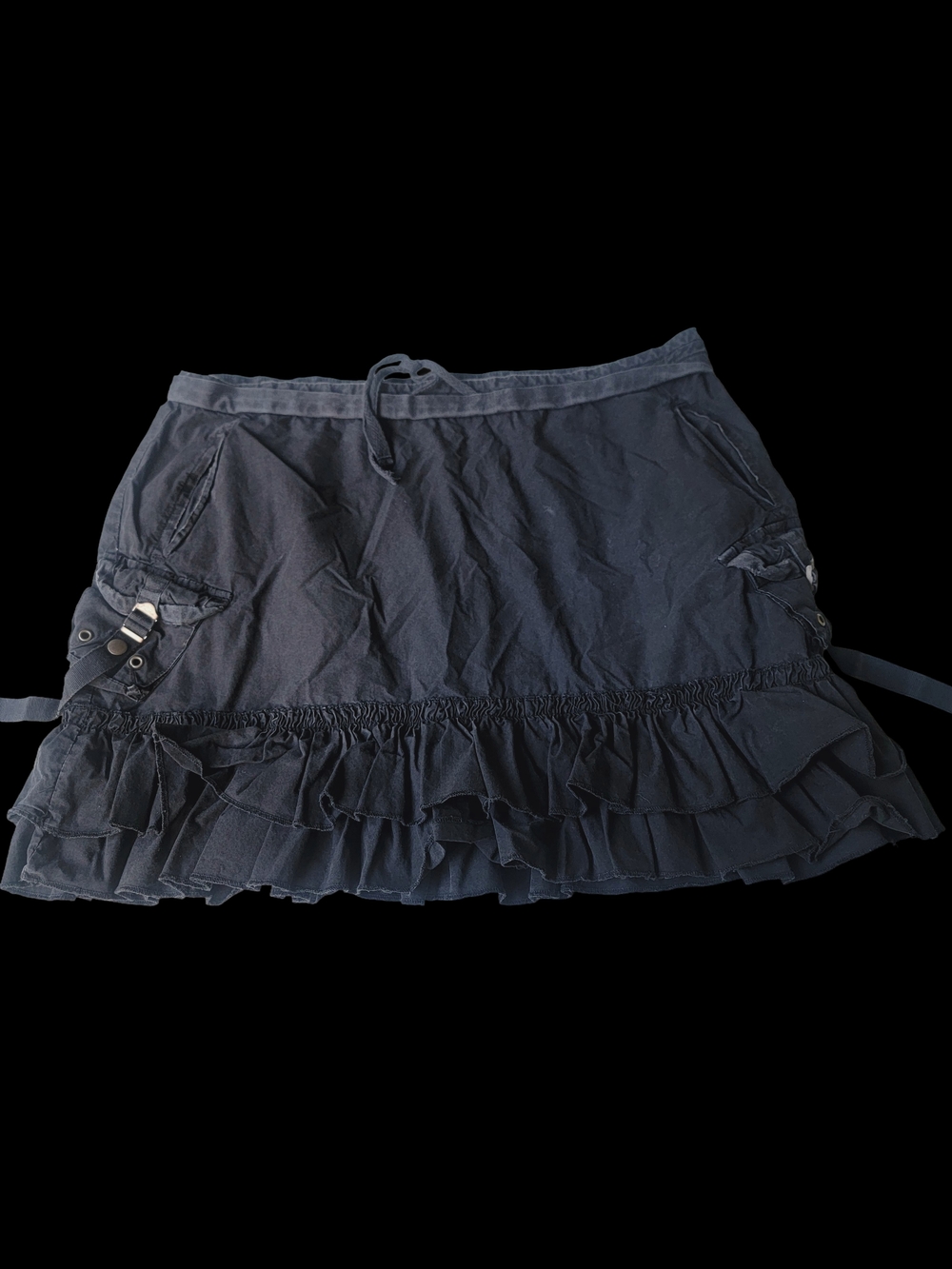 Da-Nang Y2k Style Cargo Pocket W/straps Ruffled Raw Mini Skirt Bohobo Grunge